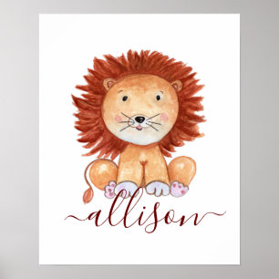 Söt handritad lejon personlig barn  poster