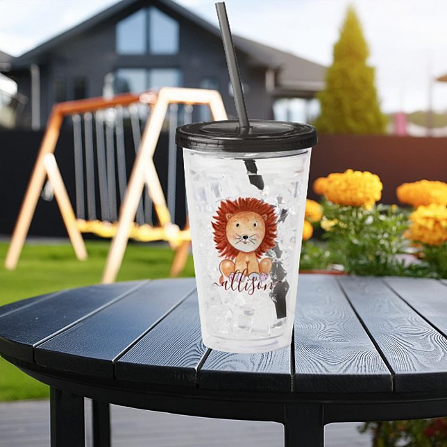 Söt handritad lejon personlig barn  take away mugg (Skapare uppladdad)