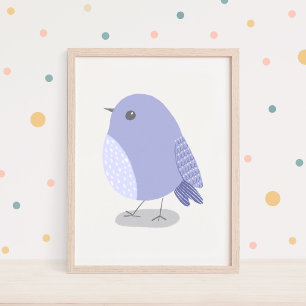 Söt Handritad Lila Fågel Barnkammare Konst Poster