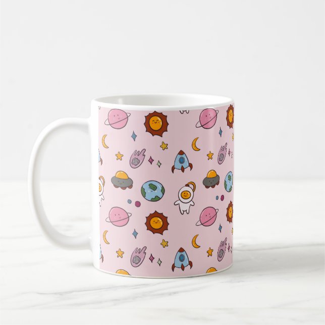 Söt handritad liten planet kaffemugg (Vänster)
