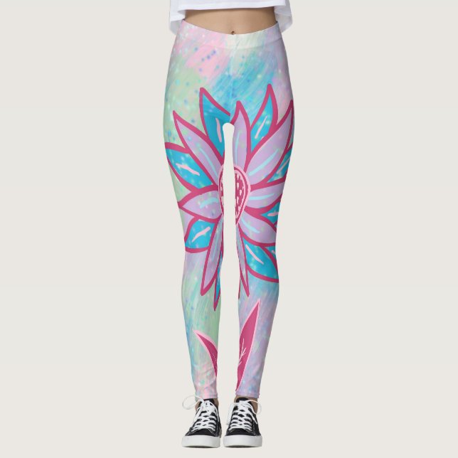 Söt handritad pastellfärg blomma leggings (Framsida)