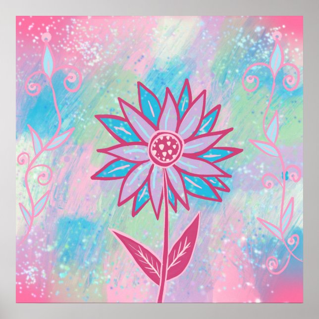 Söt handritad pastellfärg blomma poster (Framsidan)