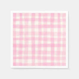 Söt Handritad Rosa Rutig Flicka Födelsedagsfest Pappersservett