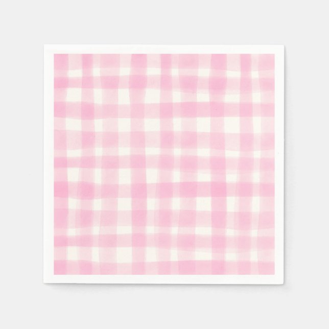 Söt Handritad Rosa Rutig Flicka Födelsedagsfest Pappersservett (Framsidan)