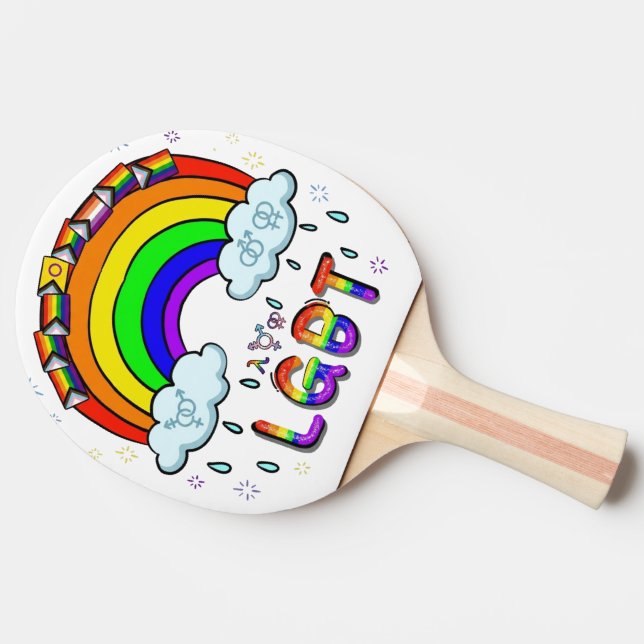 Söt handritad serie-regnbåge med diverse HBTQ Pingisracket (Sidan)