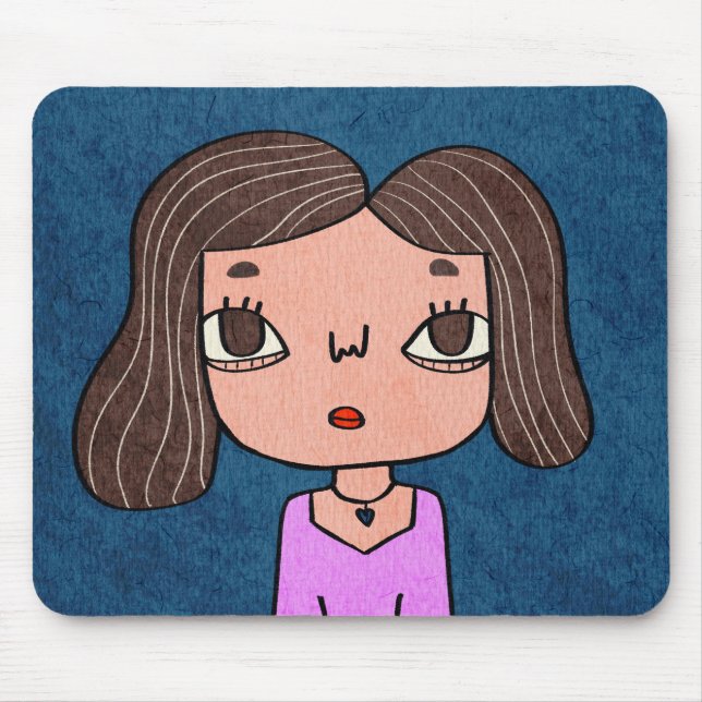 Söt handritad tjejillustration unik karaktär musmatta (Framsidan)