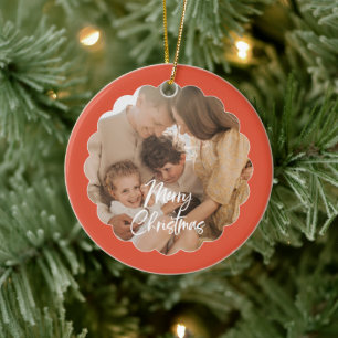Söt handskriven Merry Christmas-fotografi Julgransprydnad Keramik