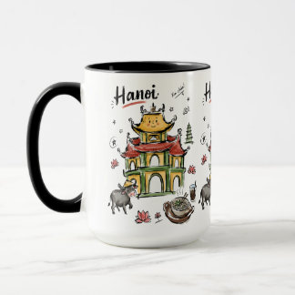 Söt Hanoi-pagoda Vietnam Doodle Art Mugg