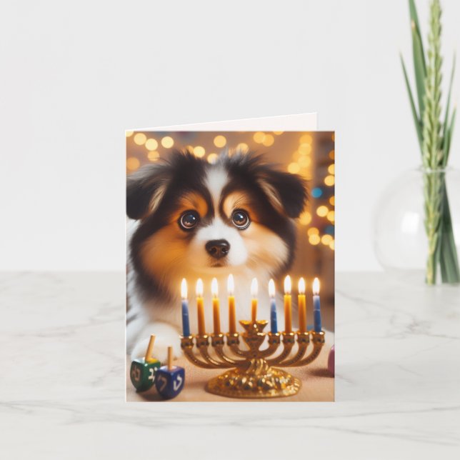 Söt Hanukkah Hund Helgkort (Framsida)