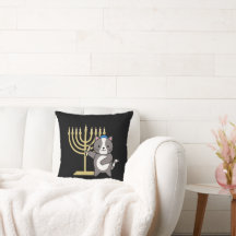 Söt Hanukkah Katt Menorah Kudde för Barn och Tonår