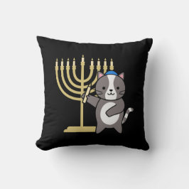 Söt Hanukkah Katt Menorah Kudde för Barn och Tonår