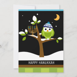 Söt Hanukkah-uggla & Menorah Snöig julgran Julkort