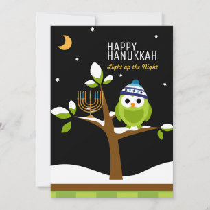 Söt Hanukkah-uggla & Menorah Snöig julgran Julkort