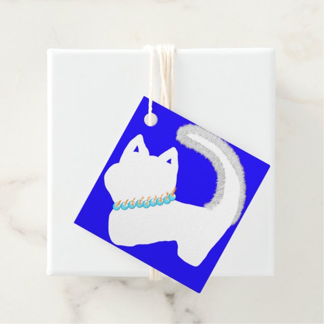Söt Hanukkah vit katt och menorah Gåvor Etiketter (På plats)