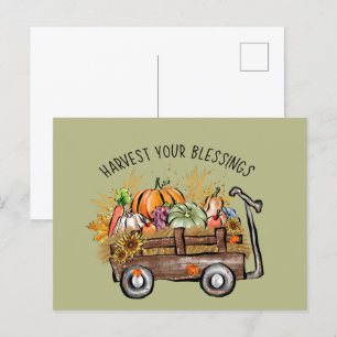 Söt Harvest Blessings Fall Säsong ord art Helg Vykort