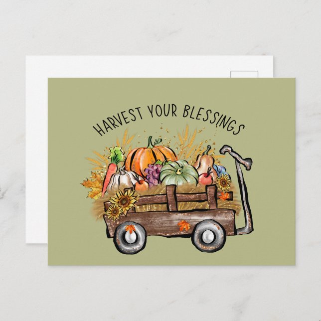 Söt Harvest Blessings Fall Säsong ord art Helg Vykort (Fram/baksida)