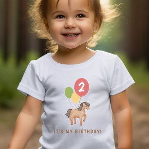 Söt häst Färgglada ballonger Anpassad ålder Födels T Shirt
