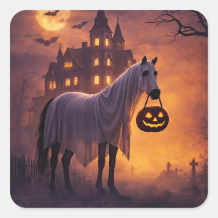 Söt Häst Halloween Spöke Rolig Fyrkantigt Klistermärke