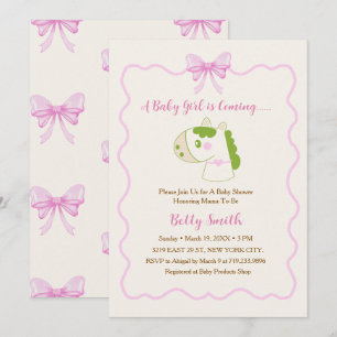 Söt häst rosa rosett personlig flicka baby shower inbjudningar