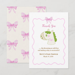 Söt häst rosa rosett personlig flicka baby shower tack kort
