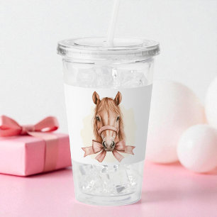 Söt häst tjej rosa båge akvarell djur namn take away mugg