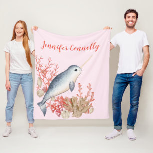 Söt hav baby Narwhal & seashells Fleecefilt