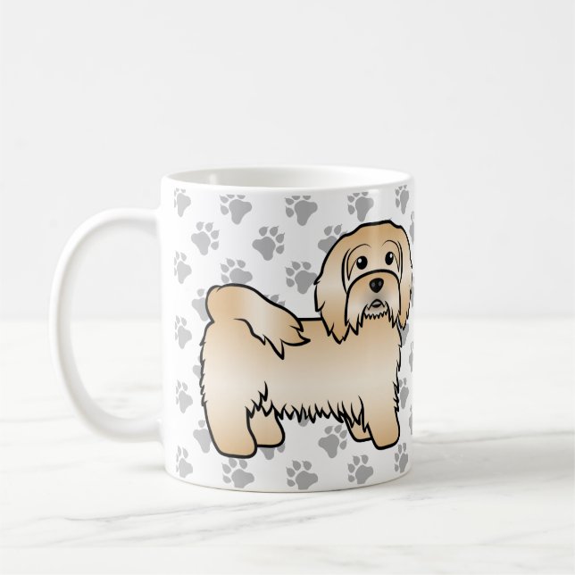 Söt Havanesiskt Valp Tecknad Hundillustration Kaffemugg (Vänster)