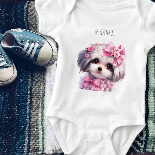Söt Havanesiskt valp Vattenfärg anpassat namn T Shirt (Cute Havanese puppy nursery art Baby Bodysuit  - Adorable Dog Accessories for Baby Girl's Room
)