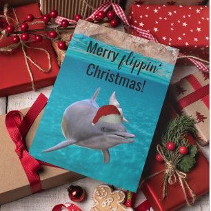 Söt havsdelfin jul tomte  kort