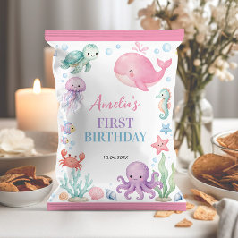 Söt Havsdjur Födelsedagsfest Chipspåse Omslag Reklamblad