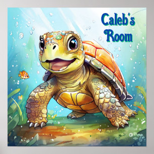Söt havssköldpadda i den personliga Ocean Cartoon Poster