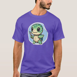 Söt havssköldpadda med pensel Kawaii konstnär Djur T Shirt