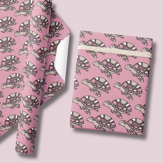 Söt havssköldpadda rosa presentpapper (Cute pink sea turtle kids wrapping paper sheets.)