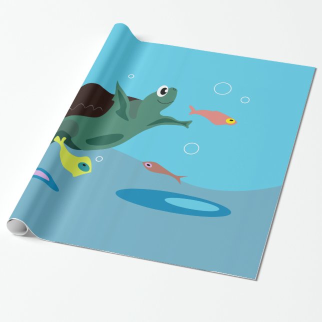 Söt havssköldpadda under havet konst presentpapper (Utrullad)