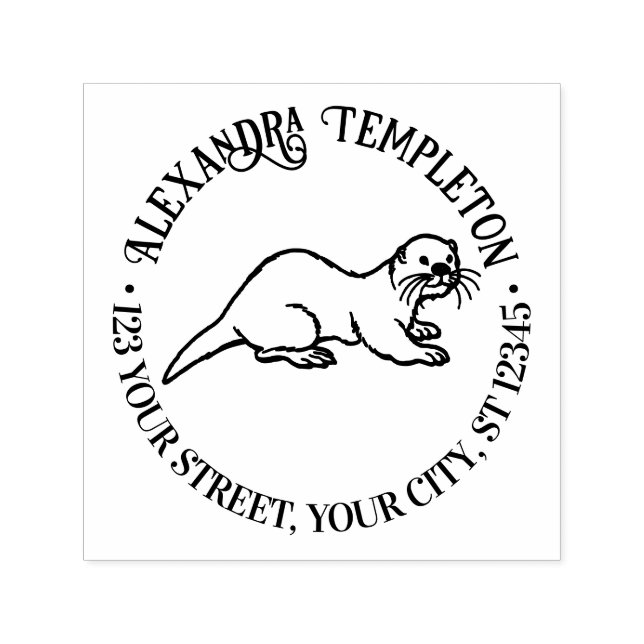 Söt havsutter rond namn returadress  självfärgande stämpel (Design)