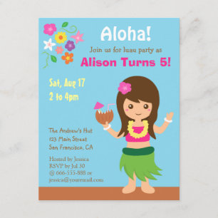 Söt hawaii-huladanserska Luau-födelsedagsfest Inbjudningar