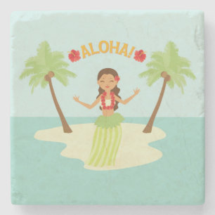 Söt hawaiiansk luau-hulaflicka coaster underlägg sten