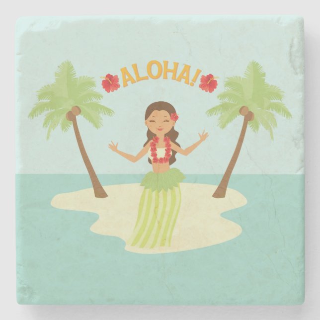 Söt hawaiiansk luau-hulaflicka coaster underlägg sten (Framsidan)