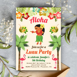 Söt hawaiisk hula-flicka Luau-födelsedagsfest inbj Inbjudningar