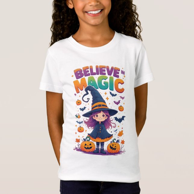 Söt häx flicka pumpor fladdermöss Halloween 🧙‍♀️ T Shirt (Framsida)