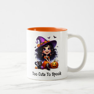 Söt häx flicka & svart katt Halloween Två-Tonad Mugg