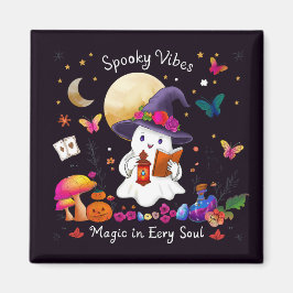 Söt Häx Ghost Halloween Välkomstkort | Spö Magnet