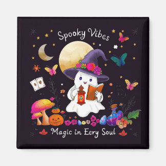 Söt Häx Ghost Halloween Välkomstkort | Spö Magnet