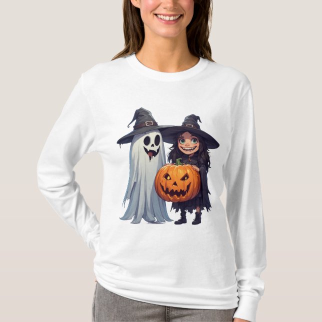 Söt Häx Ghost Pumpa Halloween 🎃 T Shirt (Framsida)