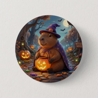Söt häxa capybara Halloween skog knappnål Knapp