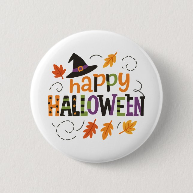 Söt Häxa Hatt Glad Halloween Fest Knapp (Framsida)