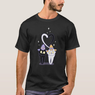 Söt häxa hatt katt hjärta matchande par Halloween T Shirt