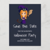 Söt häxa i lila hatt Halloween Spara datum