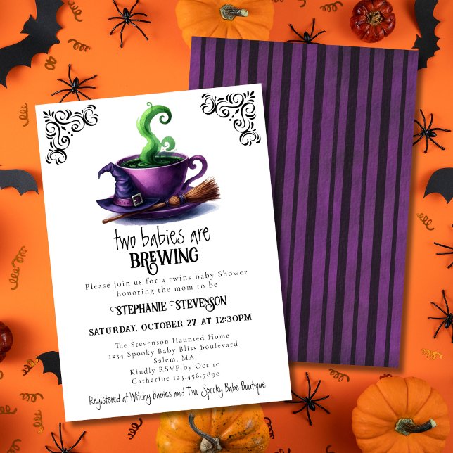 Söt Häxa Kaffe Kopp Halloween Tvillingar Baby Show Inbjudningar (Skapare uppladdad)
