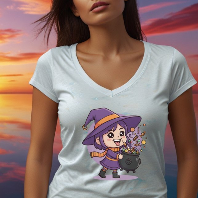 Söt Häxa med Godis - Halloween Sött Design T Shirt (Skapare uppladdad)